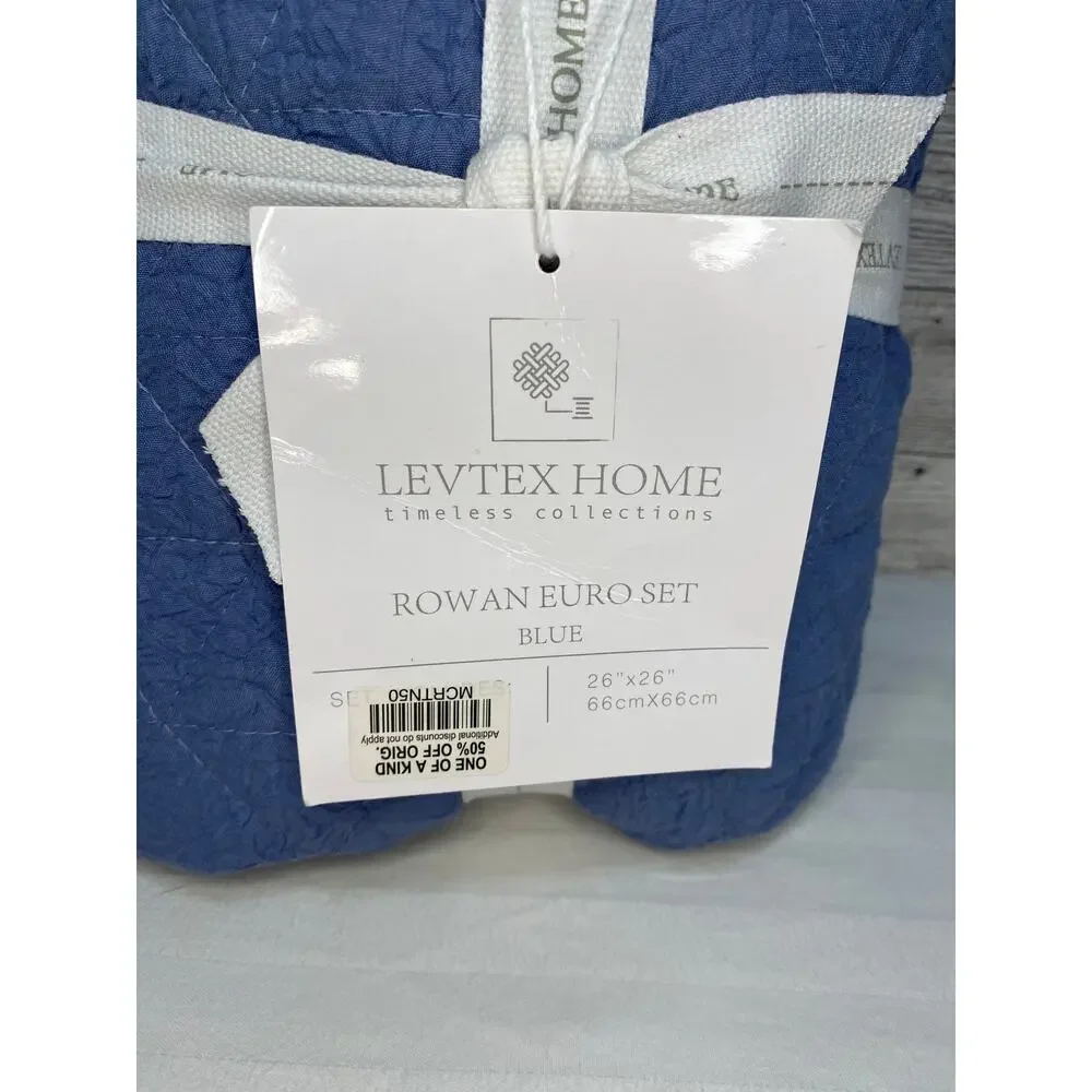 Levtex Home Rowan Euro Sham Set 2 Blue Quilted 26x26 NWT Bedding